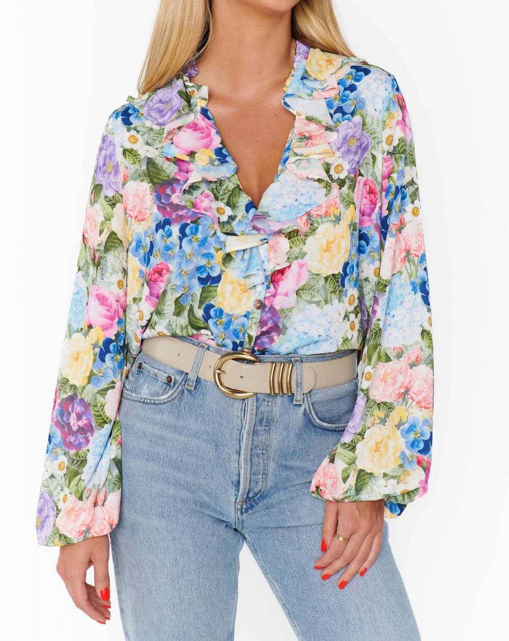 NEW SHOW ME YOUR MUMU suki ruffle top in blue